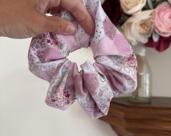 Purple Pink Hexagon Faux Quilted Scrunchie