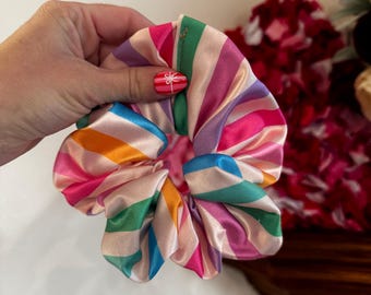 Rainbow Stripe Satin Scrunchie: