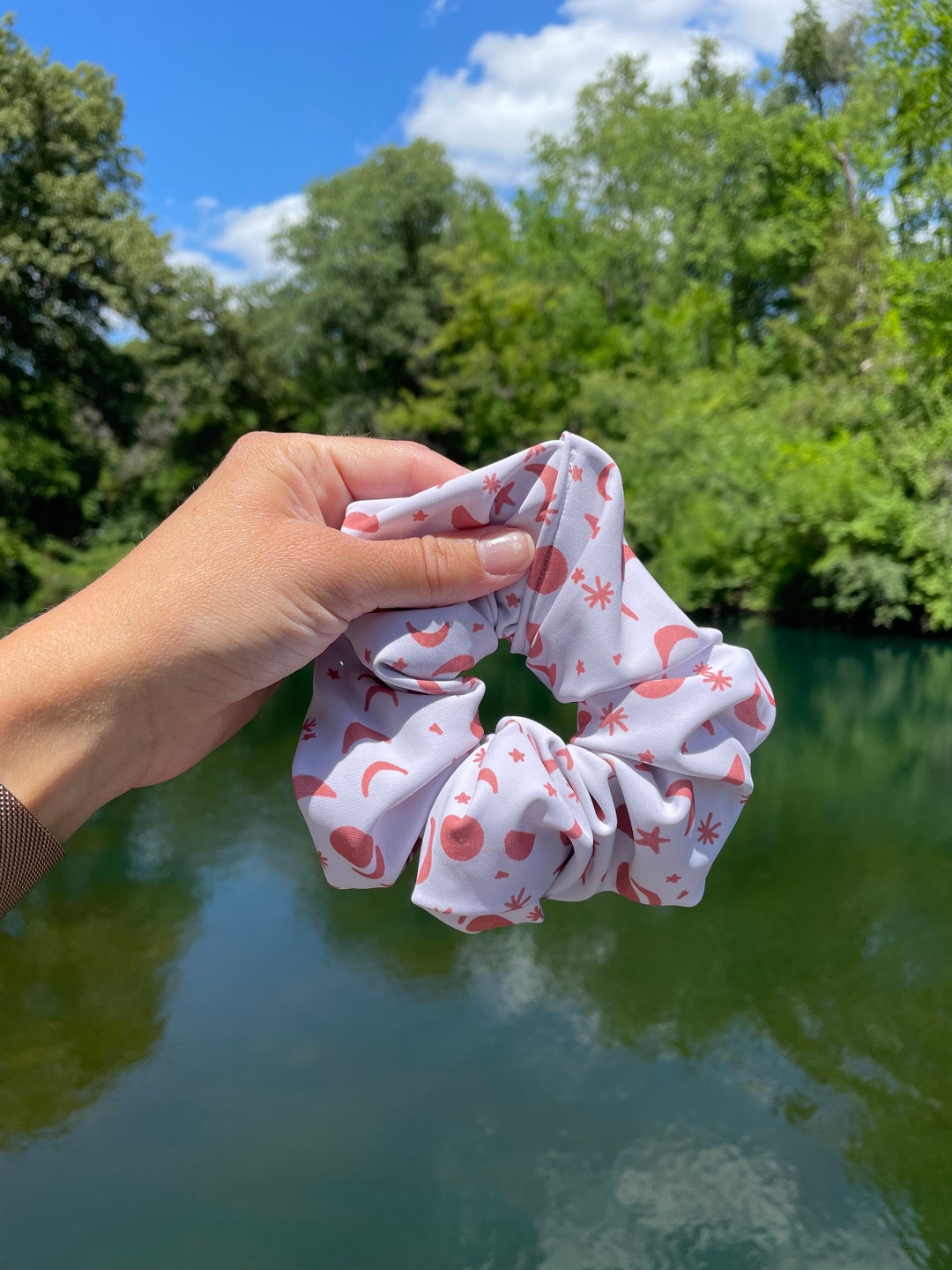 White Moons Swimsuit Scrunchies, Swim Scrunchie, Pool Scrunchie