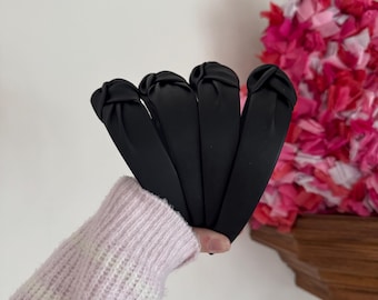 Black Pleather handmade Top Knot Headband - Brynnbands