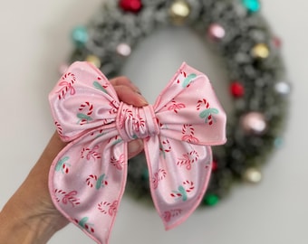 Candy Canes Bow Hair Clip: Satin Fable Bow,