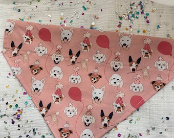Pink Birthday Dog Bandannas, Brynnbandannas, Dog Collars, Over the Collar Dog Bandannas, Brynnbands