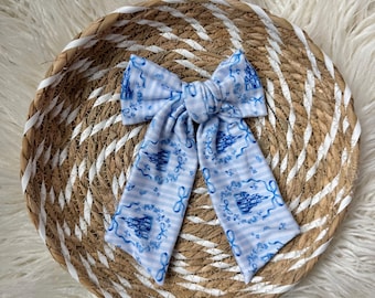 Blue Castles, Floppy Bow Hair Clip, Barrette Hair Clip, Soft Hair Clip, Barrette Bow , Brynnbands