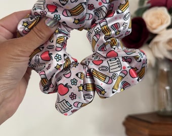 Pencils & Apples Satin Scrunchie: Back to School Hair Accessory