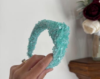 Mint Blue Sequin Headband, Hard Headband, Hair Headband, Birthday Headband, Sequin Headband, Brynnbands