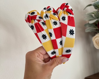 Red & Yellow Checkered Headband, Hard Headband, Hair Headband, Back 2 School Headband, teacher Headband, Brynnbands