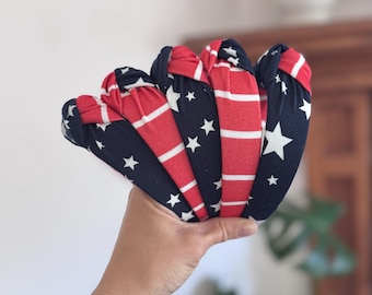Navy Stars / Red Striped Headband, Hard Headband , Hair Headband , Tie Dye Headband, Brynnbands