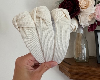 White Thermal Headband, Top Knot Headband, Hard Headband, Flexible Headband, Brynnbands, Knotted Headband, Fall Headbands