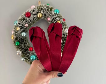 Red Satin Top Knot Headband, holiday plaid headband,  Hard Headband , Christmas  Headband, Bendable Headband, Brynnbands