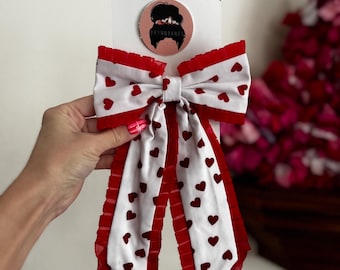 Valentine long Bow, Holiday Bow, Ruffle Bow, Brynnbands