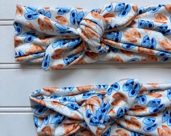 Orange Blue Bows BrynnBow, Bow Headband, Tied Headband, Blue-ish, Brynnbands
