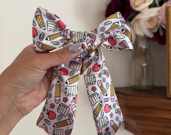 Back to School Bow, Pink School Supplies