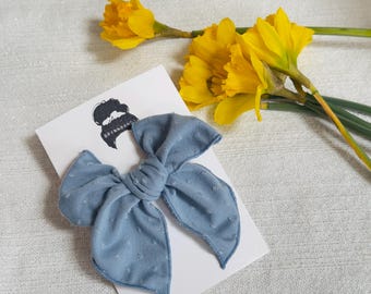 Blue Swiss Dot Fable Bow, Spring Bow