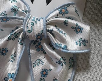 White Floral Bow, Satin Fable Bow, Brynnbands