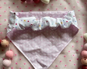 Confetti Hearts Dog Bandana, Reversible Dog Bandana, Scrunchie bandana, Valentine's Day Dog Bandana, Brynnbands, Dog Bandannas