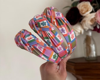 Rainbow Plaid Knotted Headband, Women’s Fabric Hair Accessory