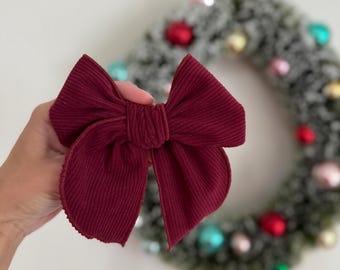Burgundy Corduroy Bow Hair Clip: Fall Fable Bow,