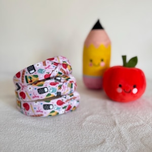 Pink School Supplies Headband: Handmade Top Knot Hair Accessory