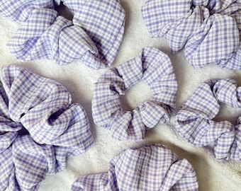 Lilac Gingham Scrunchies, Plaid  Scrunchie, Springtime Scrunchie, Soft Scrunchie, Brynnbands, Fabric Hair Tie, Gingham Scrunchie