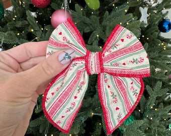 Vintage Peppermint Bow, Bow Hair Clip, Alligator Hair Clip, Soft Hair Clip, Christmas Clip, Brynnbands