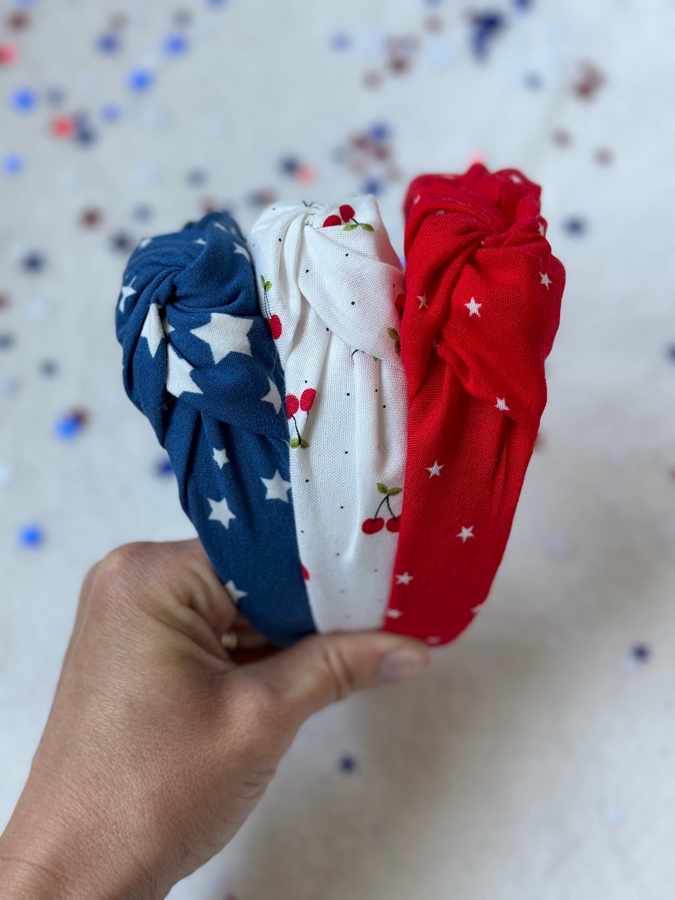 Set of 3 Top Knot Headbands, Red Stars, Blue Stars  display picture 1