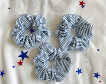 Blue White Stripes Scrunchie, Patriotic Scrunchies | Red White and Blue Hair Accessories | 4th of July Scrunchie | USA Print | Independence