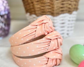 Peach Dots Headbands, Women’s Knotted Headbands,  Hard Headband, Classic Headband,  Headband, Brynnbands