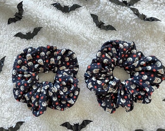Tiny Embroidered Ghosts and Stars Scrunchie, Halloween Scrunchie, Fall Scrunchie, Soft Scrunchie,  Brynnbands,Fall Scrunchies, Fall Hair