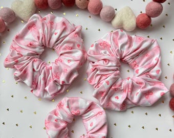 Pink Gingham Hearts & Bows Scrunchie, Oversized Scrunchie, Valentines Scrunchie, Brynnbands, Hair Scrunchie, Heart Scrunchie, Galentines