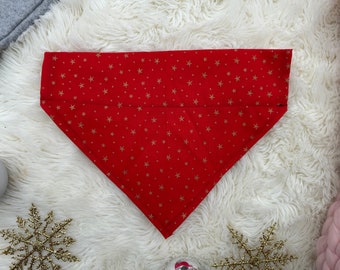 Red with Gold Stars Dog Bandana, Over the Collar Holiday Dog Bandanas, Holiday Dog Bandanas, Christmas Bandanas,  Brynnbands, Dog Bandannas