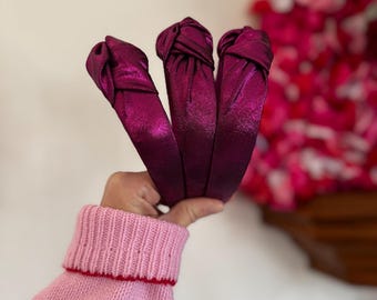 Magenta Pink Metallic Top Knot, Pink Headband, Valentine Headband, Pink Headband, Brynnbands, Hard Headband, Knotted Headband