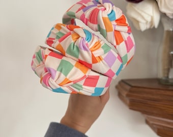 Rainbow checkered Headband, Hard Headband , Hair Headband , Tie Dye Headband, Brynnbands