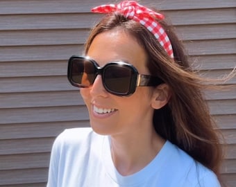 Red Gingham Top Knot Headband, Brynnbands, Hard Headband, Knotted Headband, Top Knot