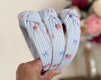 Blue Stripes Headband, Stars Stripes Fabric, 4th of July Accessory