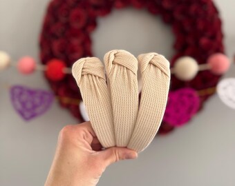 Cream Thermal Headband, Top Knot Headband, Hard Headband, Flexible Headband, Brynnbands, Knotted Headband, Fall Headbands
