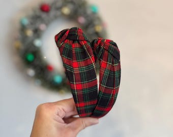 Sparkle Plaid Top Knot Headband, holiday headband,  Hard Headband , Christmas  Headband, Bendable Headband, Brynnbands