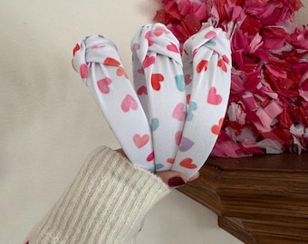 Scattered Hearts Top Knot, Valentine Headband, Pink Headband, Brynnbands, Hard Headband, Knotted Headband, Valentine's Day