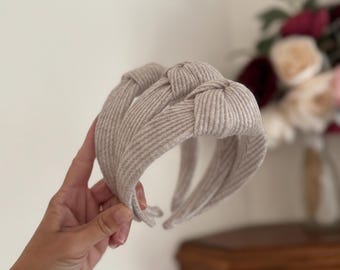 Cream Cashmere Waffle Sweater Knit Top Knot, Sweater Headband,Fall Headband, Brynnbands, Hard Headband, Knotted Headband, Fall Hair