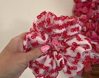 Red Hearts Mesh Scrunchie, Organza Scrunchie, Brynnbands, Hair Scrunchie, Hair Tie, Mesh Scrunchie, Oversized scrunchie
