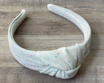 White Confetti Dot Top Knot Headband, Brynnbands, Hard Headband, Knotted Headband, Top Knot