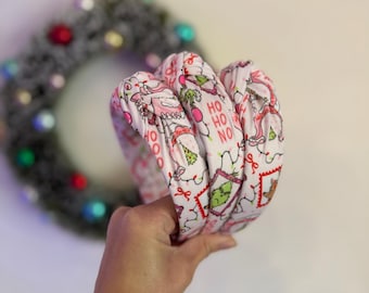 Mean green guy  Top Knot Headband, holiday  headband,  Hard Headband , Christmas  Headband, Bendable Headband, Brynnbands