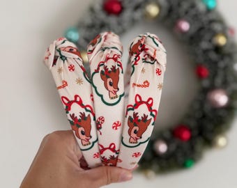 Christmas Headbands, Reindeer Top Knot Headband, Holiday headband, Hard Headband, Christmas Headband, Brynnbands