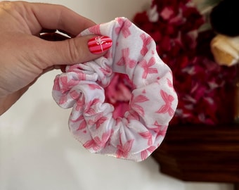 Pink Bows Velvet Scrunchie, Oversized Scrunchie, Silky Scrunchie, Brynnbands, Hair Scrunchie, Hair Tie,