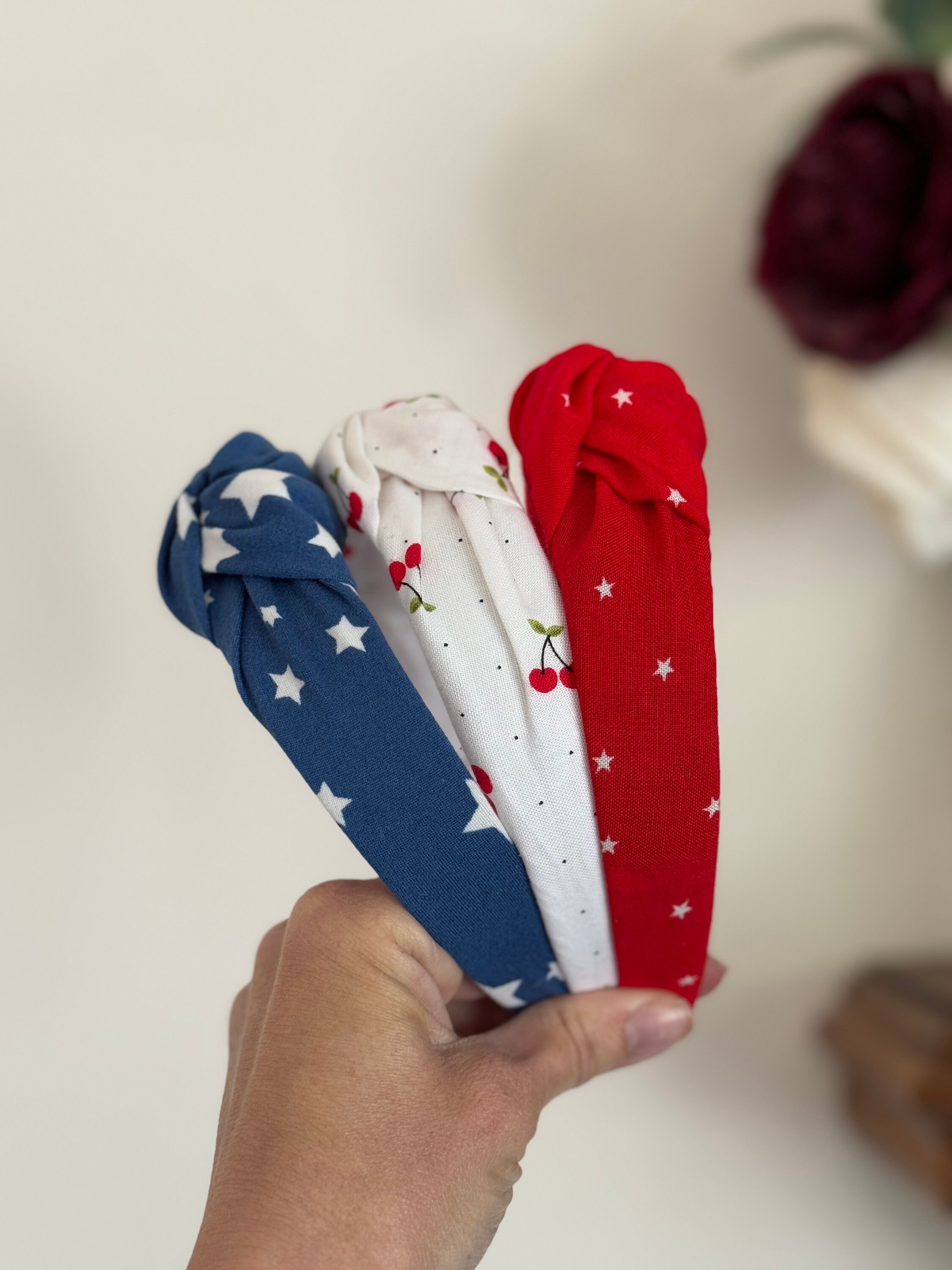 Set of 3 Top Knot Headbands, Red Stars, Blue Stars  display picture 3