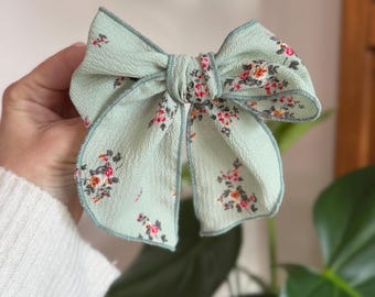Mint Floral Fable Bows, Bow Hair Clip, Barrette Hair Clip, Soft Hair Clip, St Patrick's Day Clip, Barrette, Brynnbands