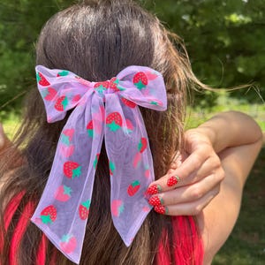 Strawberry Mesh Bows, Bow Hair Clip, Barrette Hair Clip, Soft Hair Clip, Summer Bows, Barrette, Brynnbands