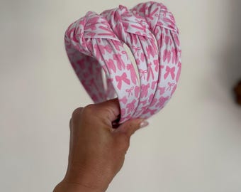 Pink Bows Top Knot, Valentine Headband, Pink Headband, Brynnbands, Hard Headband, Knotted Headband, Valentine's Day