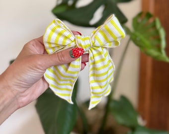 Neon Yellow Lime Fable Bows, Bow Hair Clip, Barrette Hair Clip, Soft Hair Clip, Summer Bow, Neon Bow,  Barrette, Brynnbands