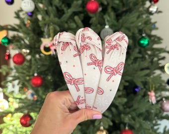 Candy Cane Bows Top Knot, Christmas Headband,  Candy Cane Headband, Brynnbands, Hard Headband, Knotted Headband,