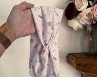 Neutral School Supplies Turban Headband: Soft Stretchy Fabric